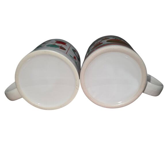 Christmas Ceramic Coffee Mugs Holiday Red Green Ornament Design Set of 2 - Picture 2 of 5